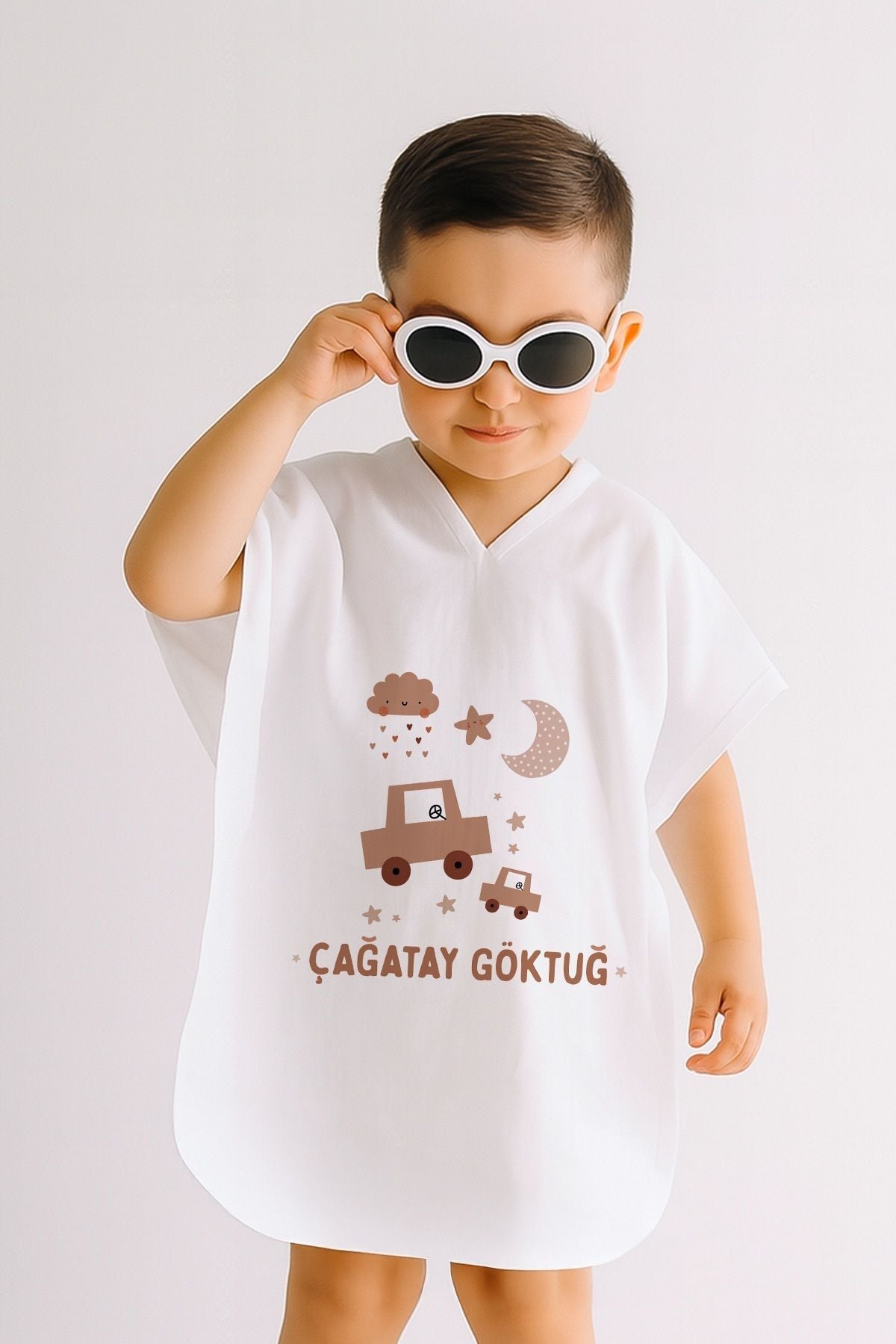 %100 Pamuk Müslin Kapüşonlu Bebek Çocuk Panço Bornoz Araba