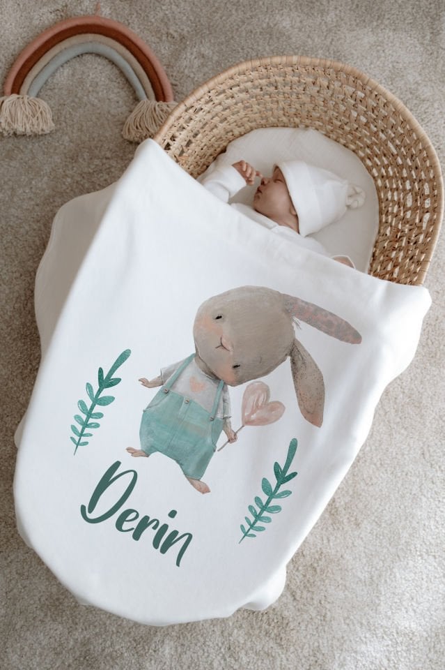 %100 Organik İsme Özel 6lı Hastane Çıkışı Tulum Set Tavşan