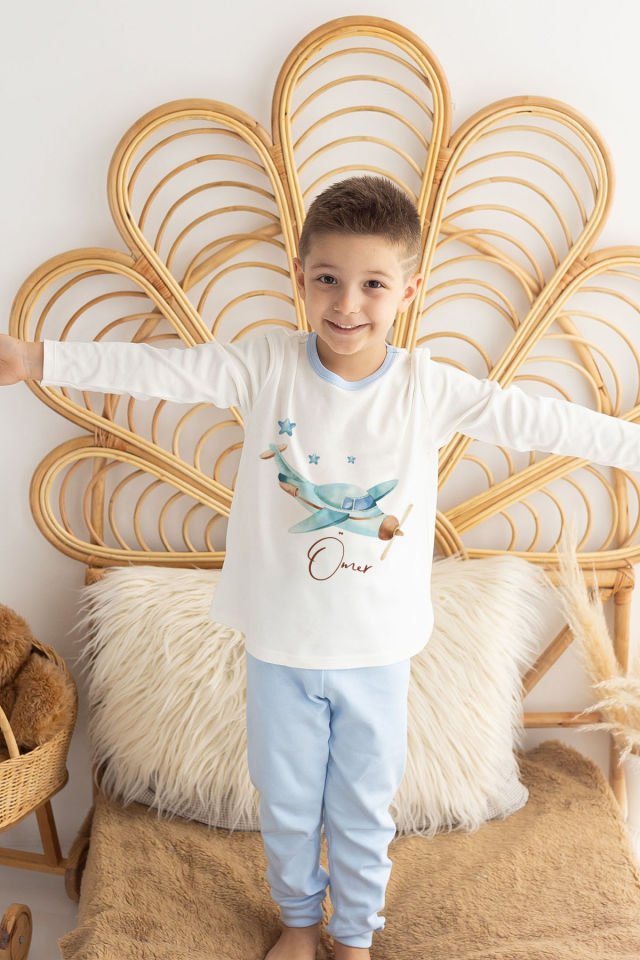 İsme Özel Erkek Çocuk Pijama Takımı %100 Organik Pamuk