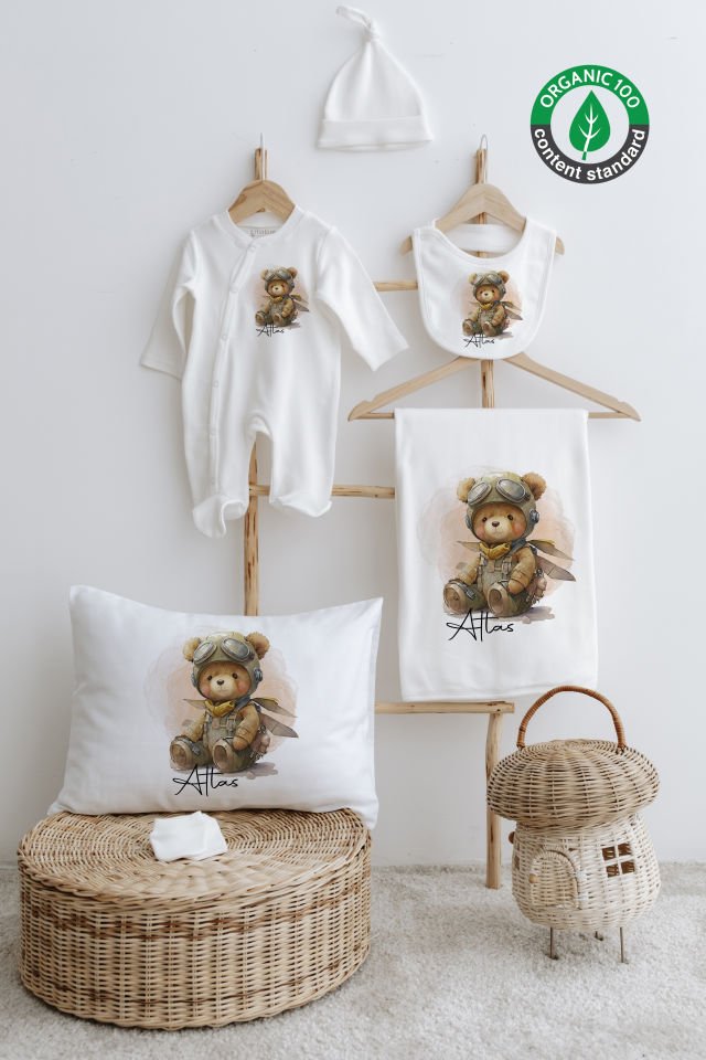 %100 Organik İsme Özel 6lı Hastane Çıkışı Tulum Set Ayıcık