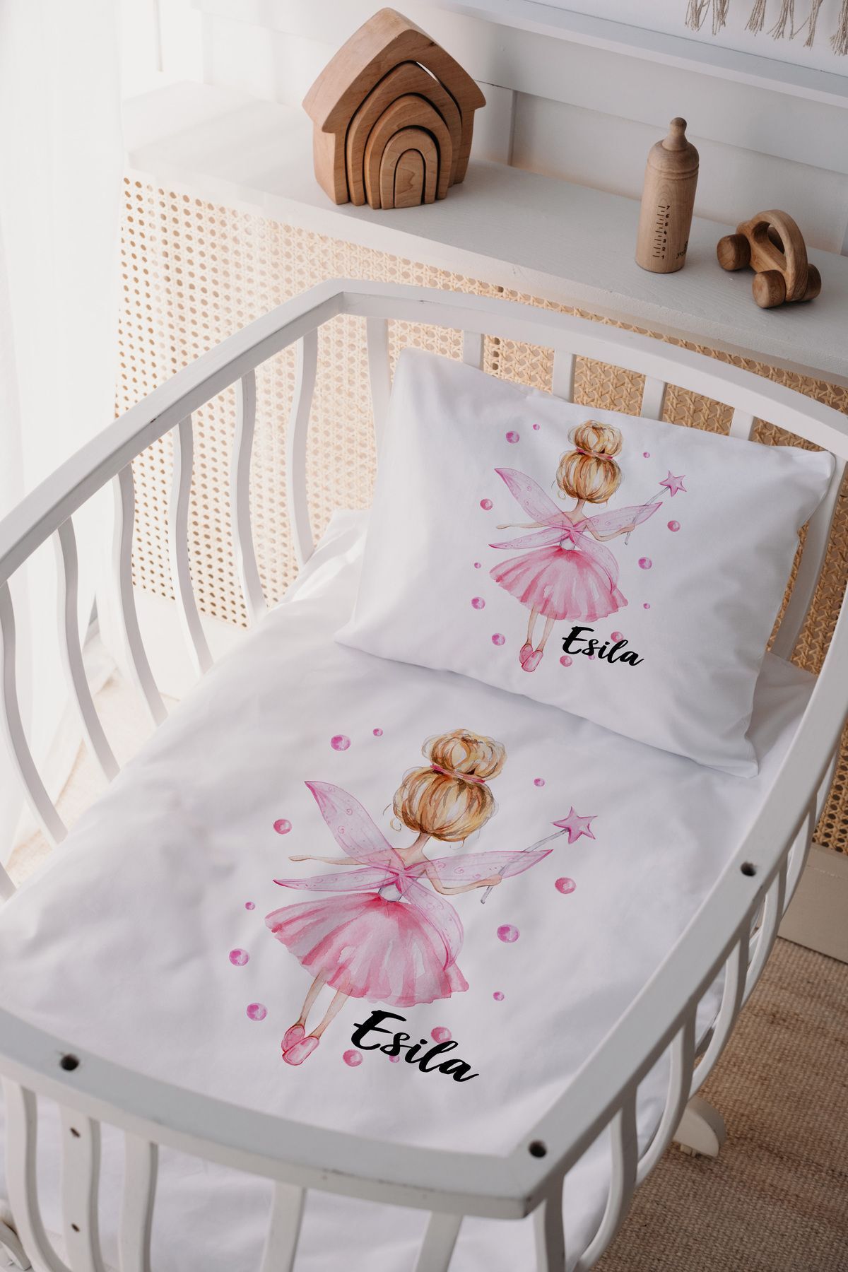 %100 Pamuk Saten Anne Yani Beşik Nevresim Takımı Peri Kızı