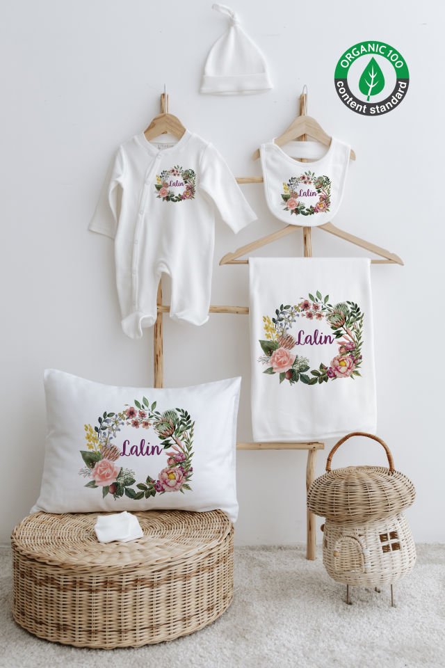 %100 Organik İsme Özel 6lı Hastane Çıkışı Tulum Set Çiçek