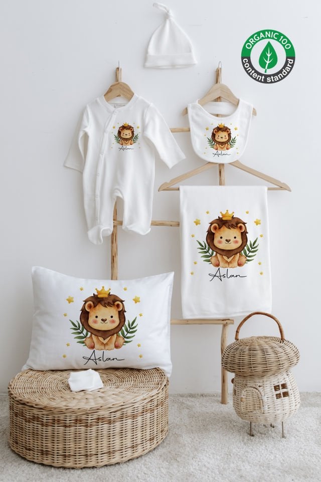 %100 Organik İsme Özel 6lı Hastane Çıkışı Tulum Set Aslan