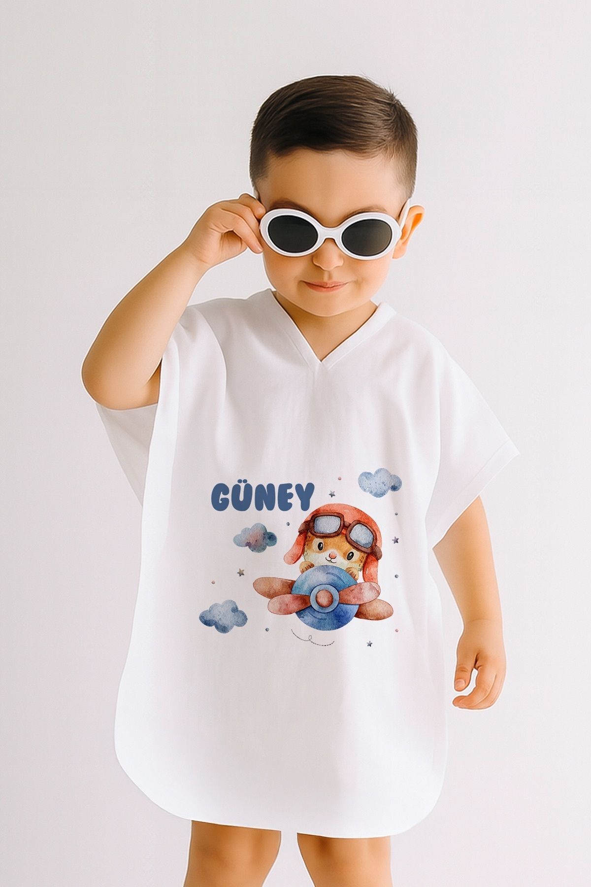 %100 Pamuk Müslin Kapüşonlu Bebek Çocuk Panço Bornoz Tavşan