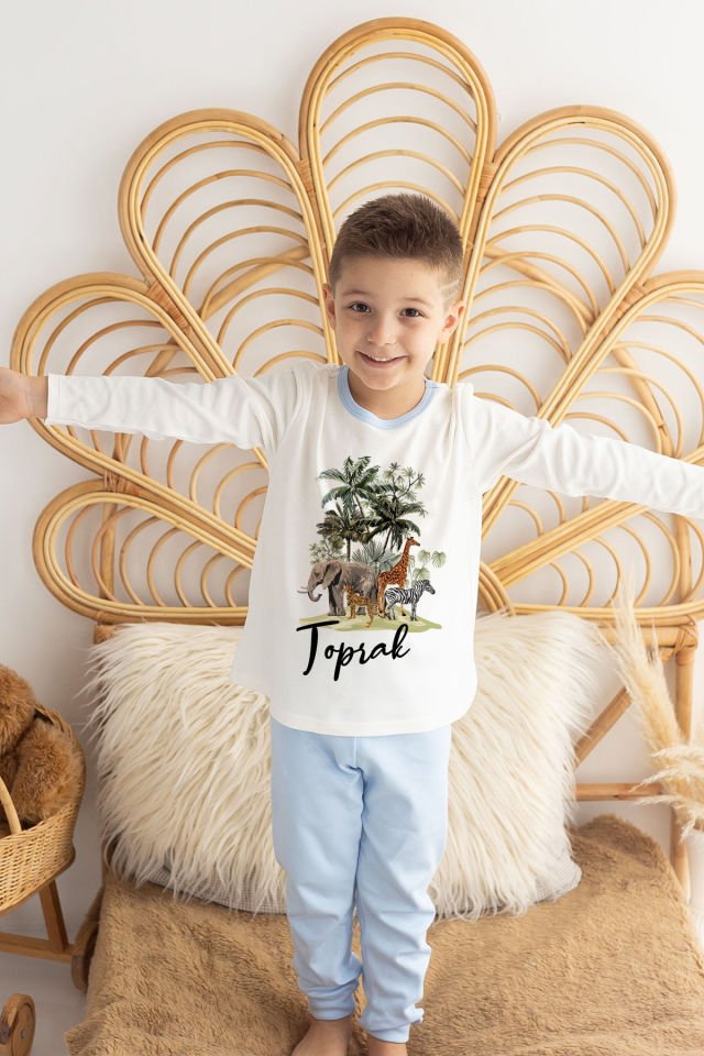 İsme Özel Erkek Çocuk Pijama Takımı %100 Organik Pamuk