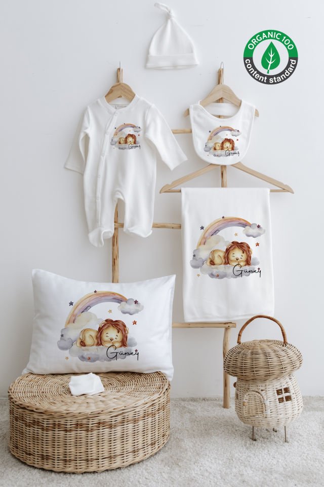 %100 Organik İsme Özel 6lı Hastane Çıkışı Tulum Set Aslan