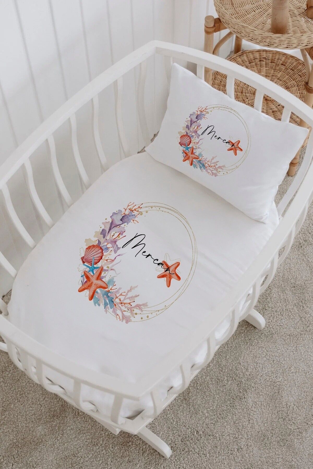 İsme Özel %100 Pamuk Park Yatak Çarşaf Seti  Deniz Mercan