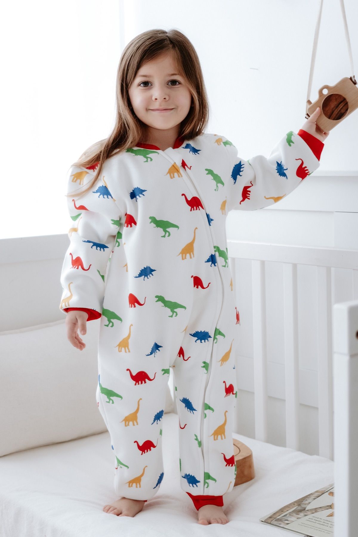 Kız Erkek Çocuk 1,5 Tog Pamuklu Desenli Uyku Tulumu Dinazor