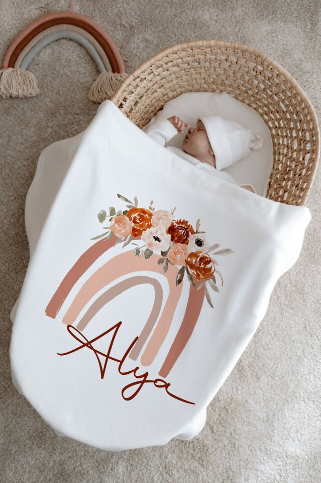 %100 Organik İsme Özel 6lı Hastane Çıkışı Tulum Set Gökkuşağı