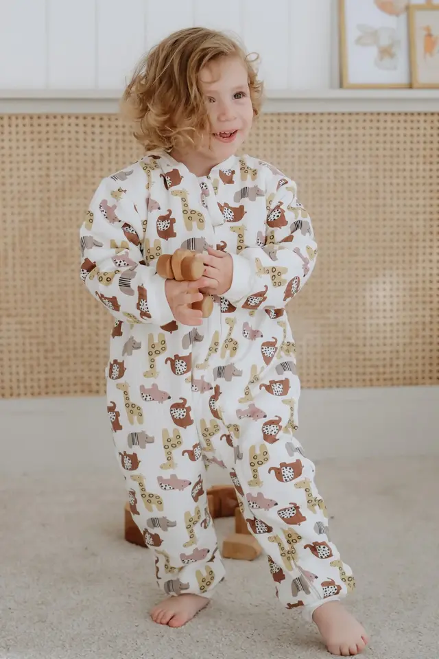 Kız Erkek Çocuk 1,5 Tog Pamuklu Desenli Uyku Tulumu Safari