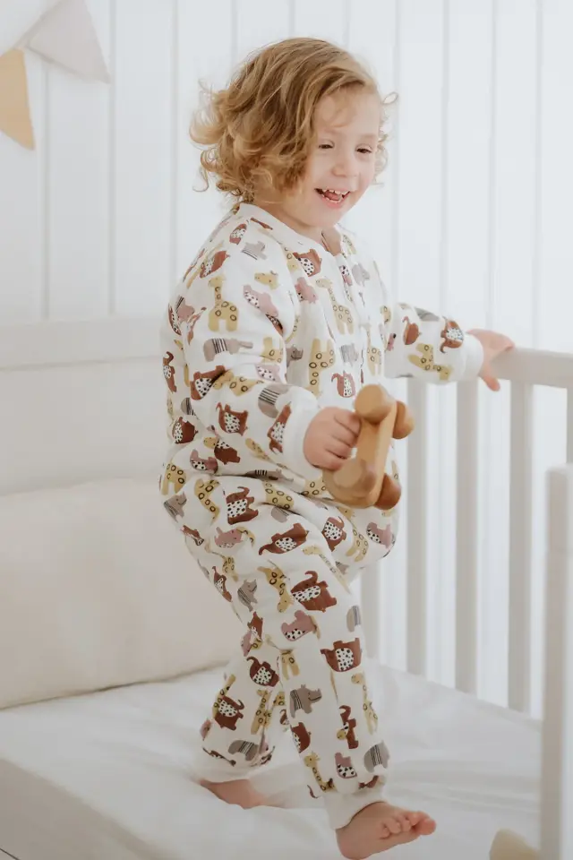 Kız Erkek Çocuk 1,5 Tog Pamuklu Desenli Uyku Tulumu Safari