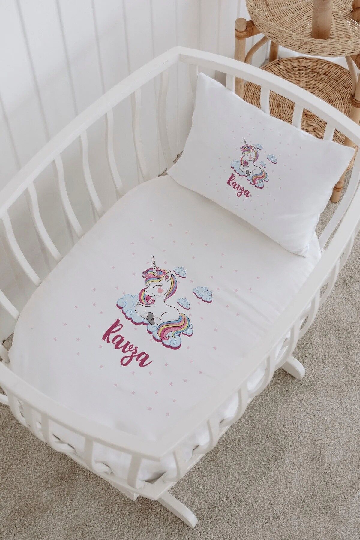İsme Özel %100 Pamuk Park Yatak Çarşaf Seti  Yıldız Unicorn