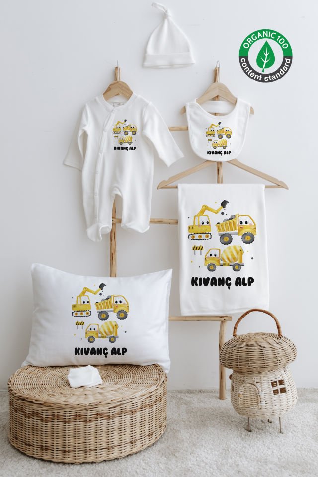%100 Organik İsme Özel 6lı Hastane Çıkışı Tulum Set Kamyon