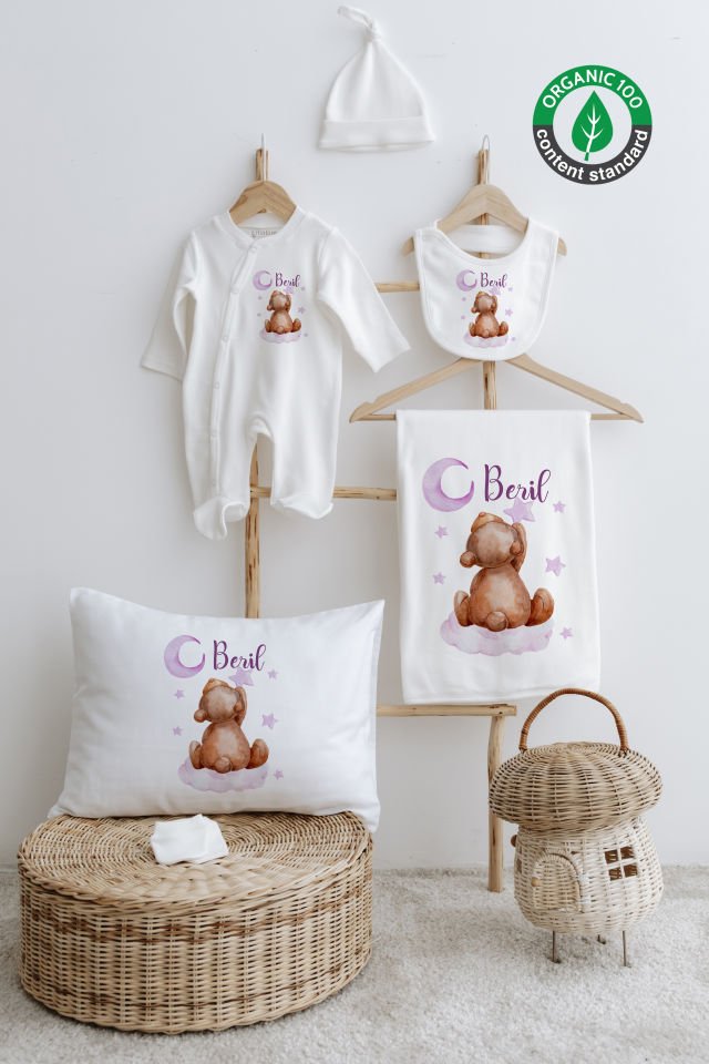%100 Organik İsme Özel 6lı Hastane Çıkışı Tulum Set Ayıcık