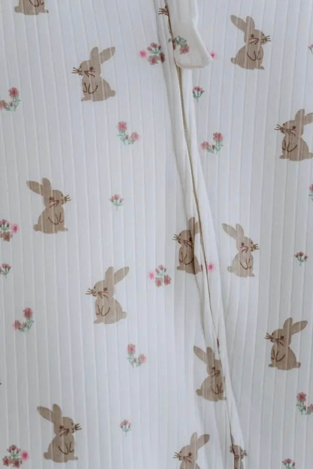 Kız Erkek Çocuk 1,5 Tog Pamuklu Desenli Uyku Tulumu Tavşan