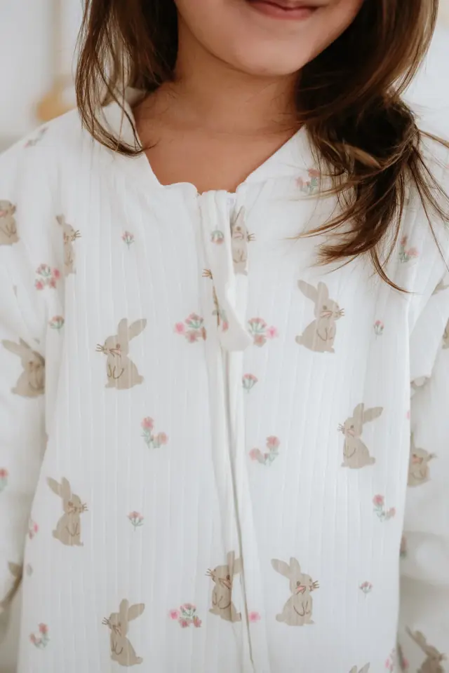 Kız Erkek Çocuk 1,5 Tog Pamuklu Desenli Uyku Tulumu Tavşan