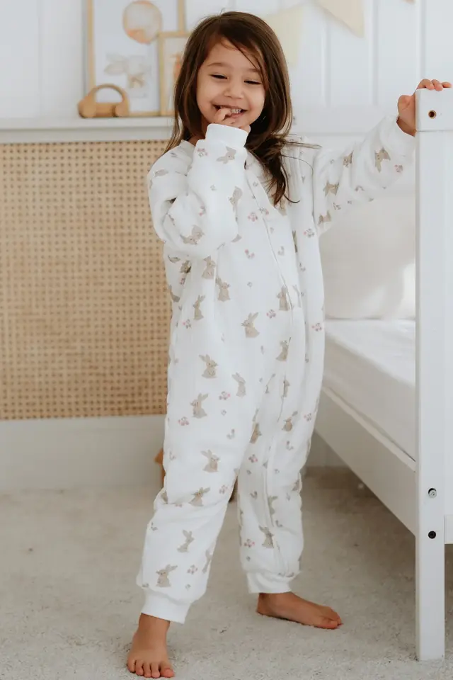 Kız Erkek Çocuk 1,5 Tog Pamuklu Desenli Uyku Tulumu Tavşan