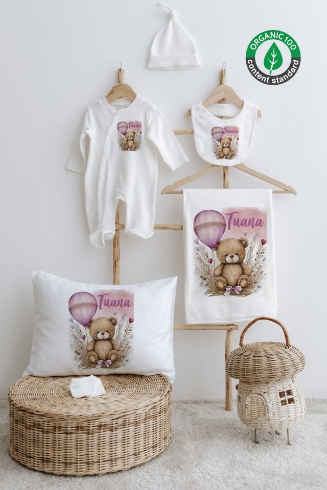 %100 Organik İsme Özel 6lı Hastane Çıkışı Tulum Set Ayıcık