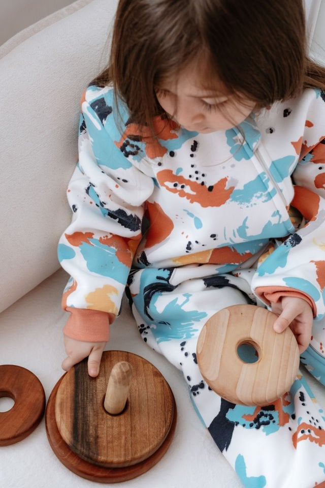 Kız Erkek Çocuk 1,5 Tog Pamuklu Desenli Uyku Tulumu Rengarenk