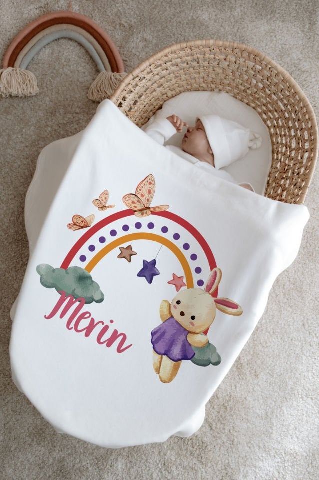 %100 Organik İsme Özel 6lı Hastane Çıkışı Tulum Set Tavşan