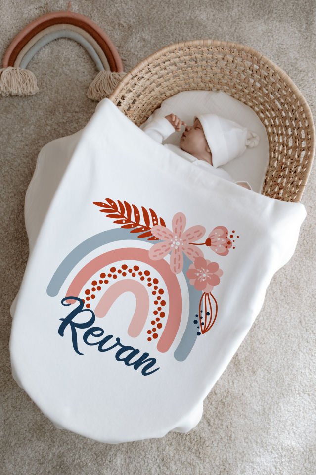 %100 Organik İsme Özel 6lı Hastane Çıkışı Tulum Set Gökkuşağı