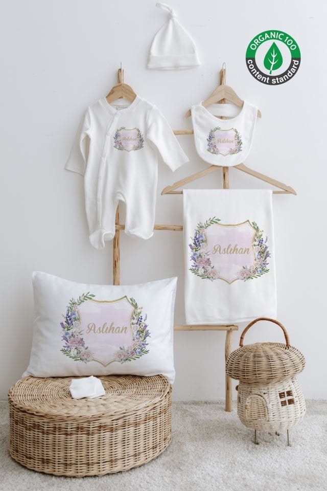 %100 Organik İsme Özel 6lı Hastane Çıkışı Tulum Set Çiçek