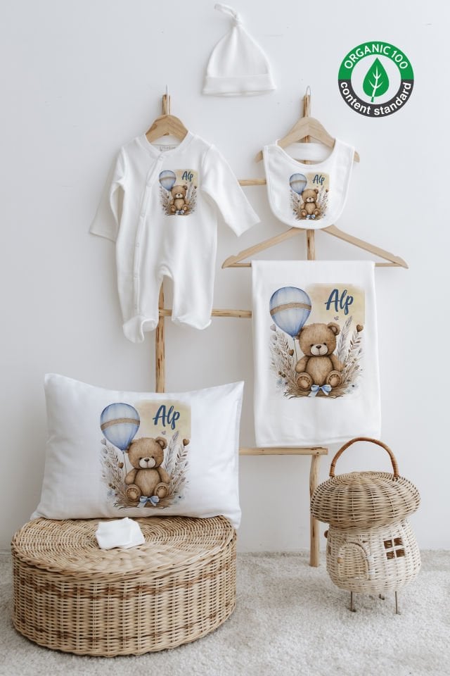 %100 Organik İsme Özel 6lı Hastane Çıkışı Tulum Set Ayıcık