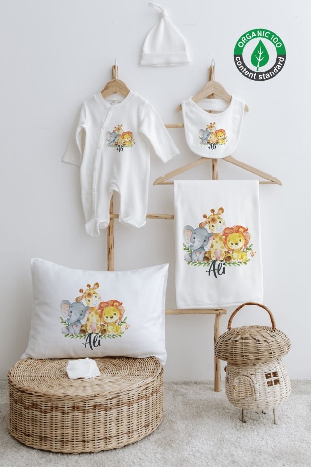 %100 Organik İsme Özel 6lı Hastane Çıkışı Tulum Set Safari