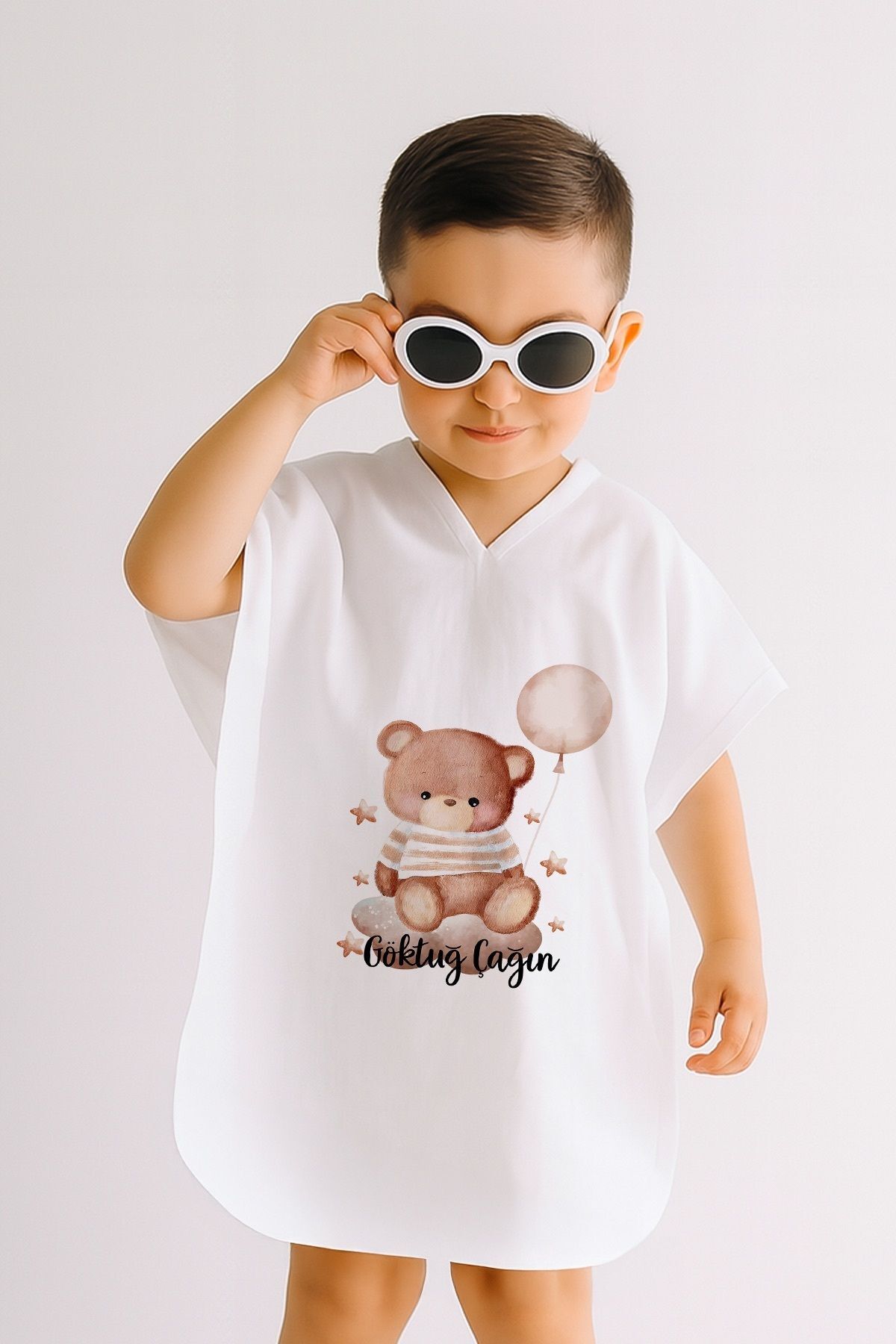 %100 Pamuk Müslin Kapüşonlu Bebek Çocuk Panço Bornoz Ayıcık