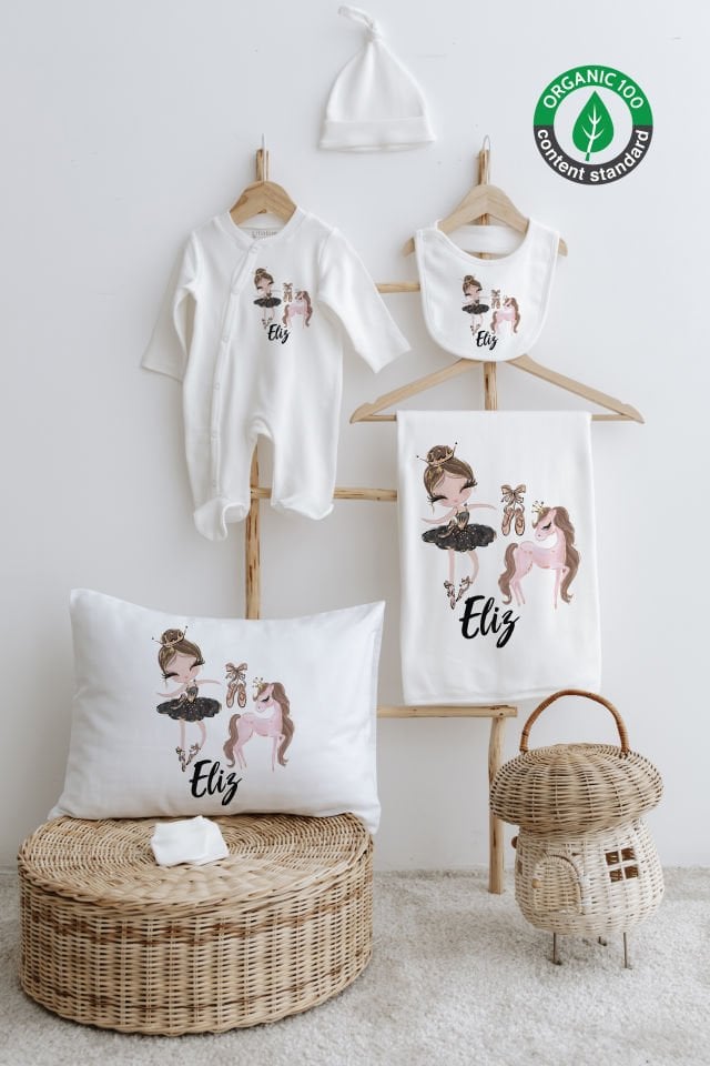 %100 Organik İsme Özel 6lı Hastane Çıkışı Tulum Set Balerin
