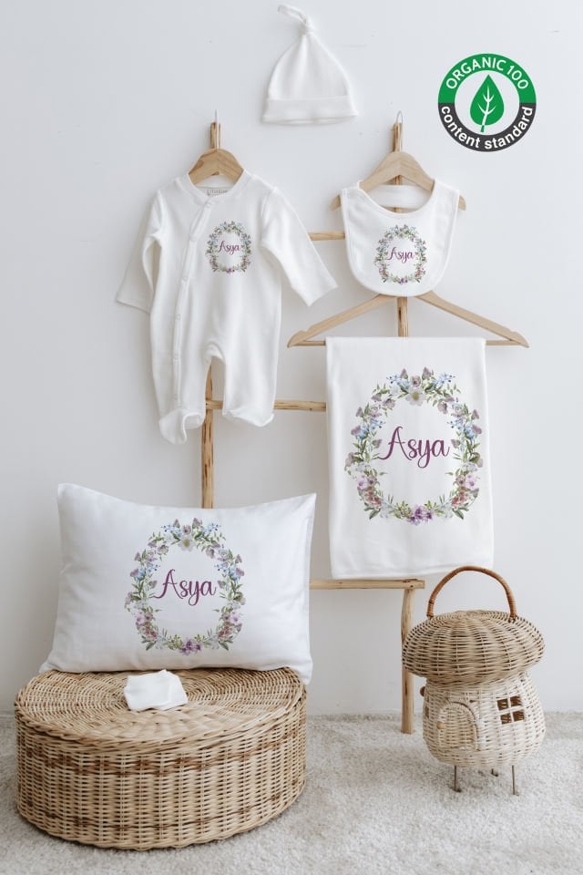 %100 Organik İsme Özel 6lı Hastane Çıkışı Tulum Set Çiçek