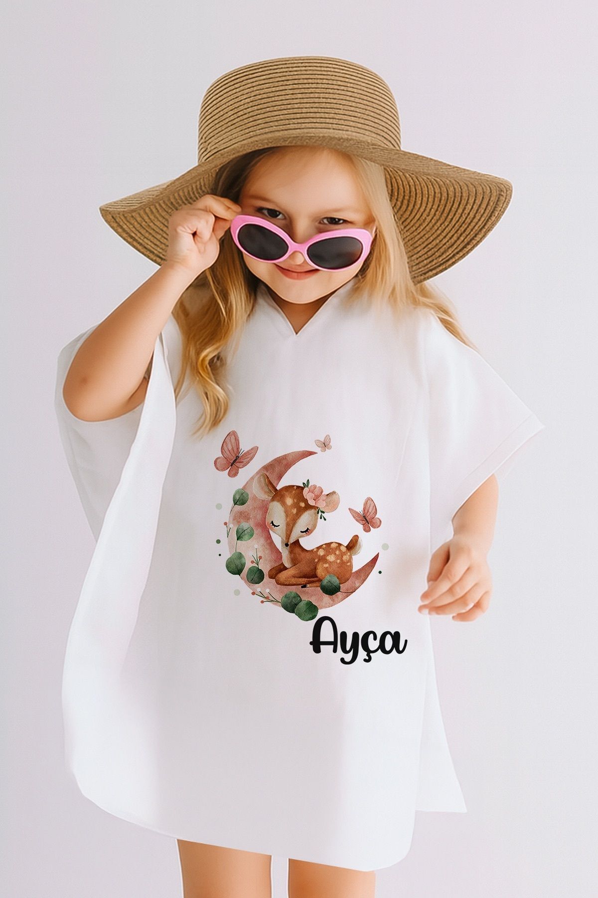 %100 Pamuk Müslin Kapüşonlu Bebek Çocuk Panço Bornoz Ceylan 1-2 Yaş - Krem