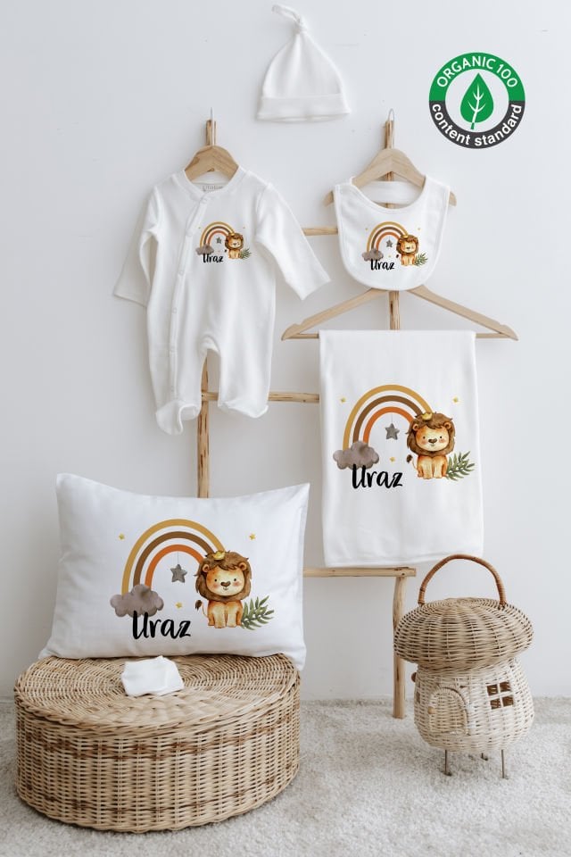 %100 Organik İsme Özel 6lı Hastane Çıkışı Tulum Set Aslan