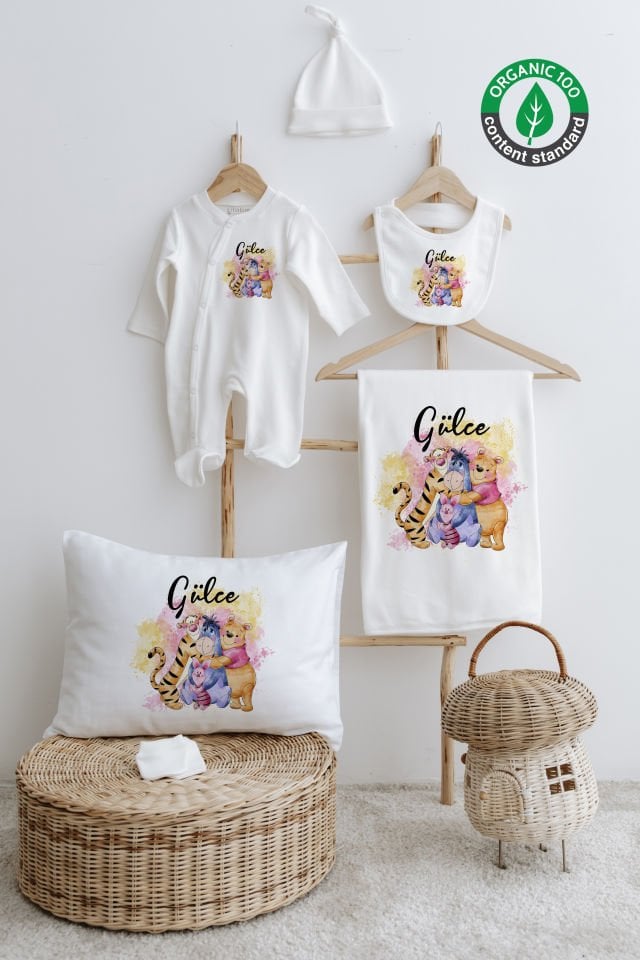 %100 Organik İsme Özel 6lı Hastane Çıkışı Tulum Set Winnie