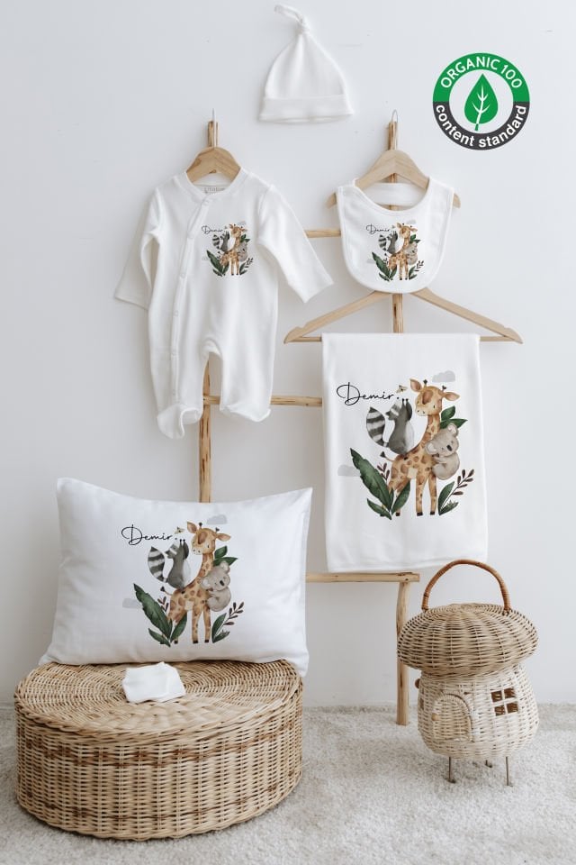 %100 Organik İsme Özel 6lı Hastane Çıkışı Tulum Set Safari