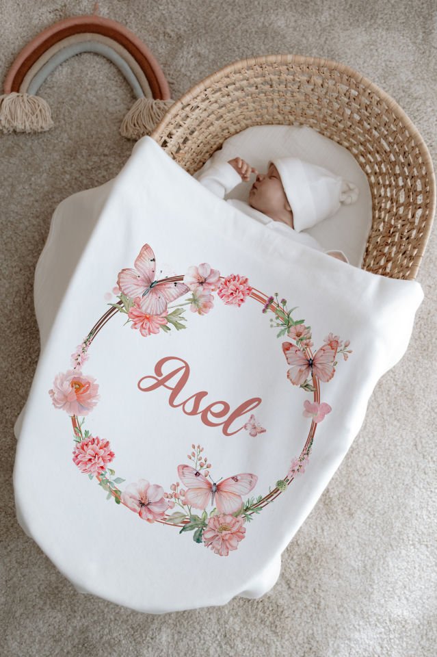 %100 Organik İsme Özel 6lı Hastane Çıkışı Tulum Set Çiçek Çemberi