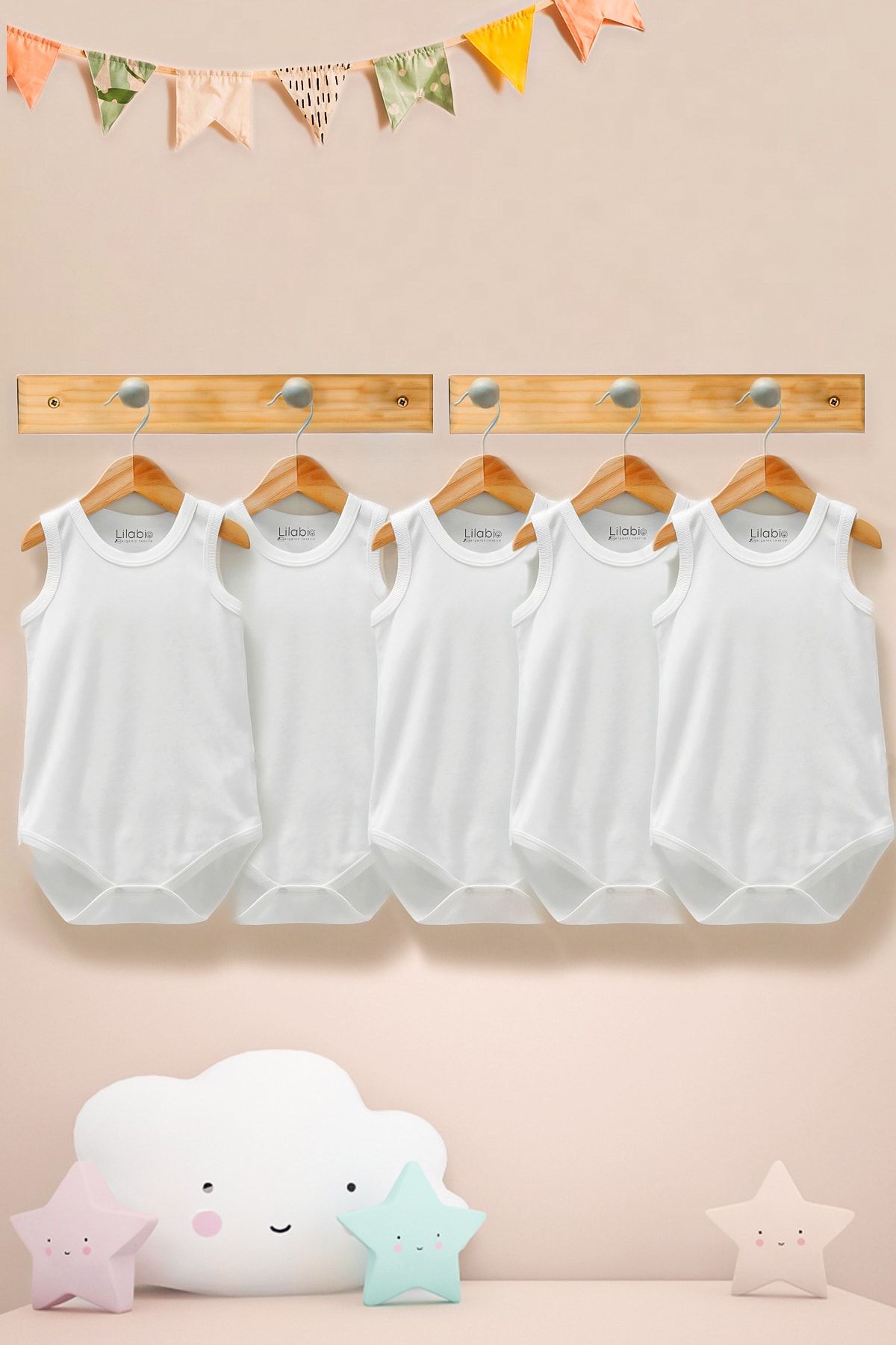 Lilabio %100 Organik Pamuk 5li Beyaz Atlet Bebek Body