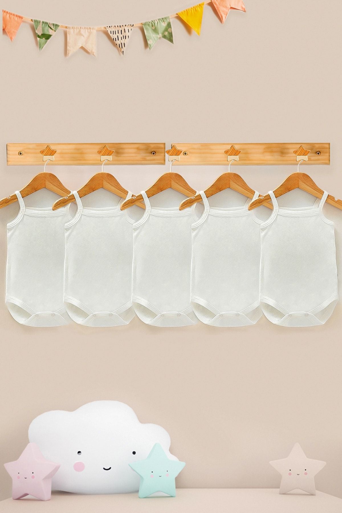 Lilabio %100 Organik Pamuk 5li Beyaz Askılı Bebek Body