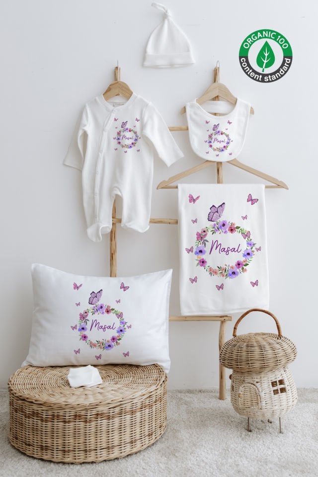 %100 Organik İsme Özel 6lı Hastane Çıkışı Tulum Set Çiçek