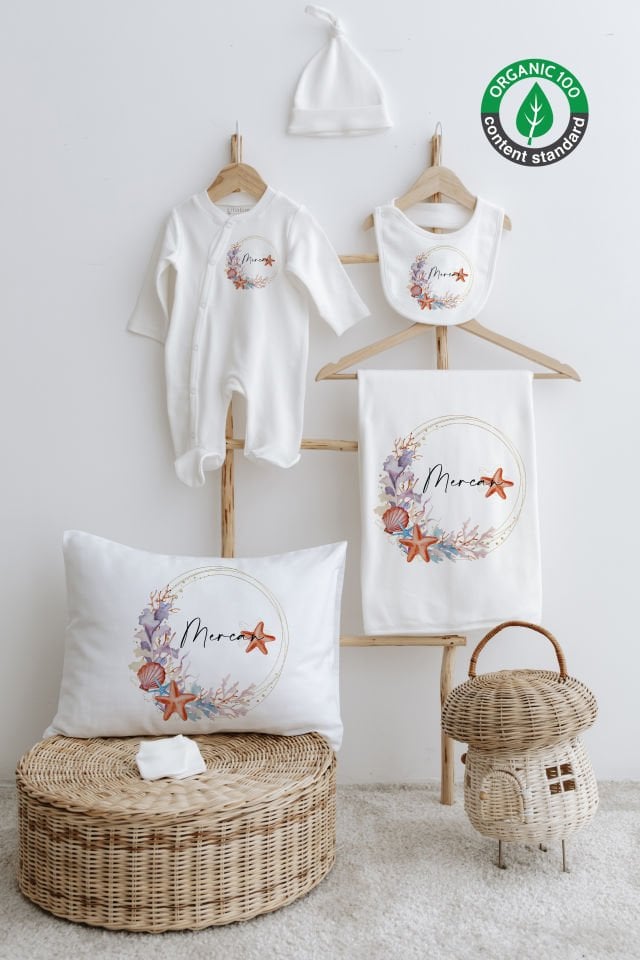 %100 Organik İsme Özel 6lı Hastane Çıkışı Tulum Set Denizyıldızı