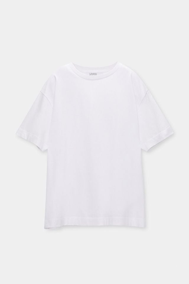 %100 Organik Pamuklu Oversize Basic Beyaz Kadın T-shirt M - Beyaz