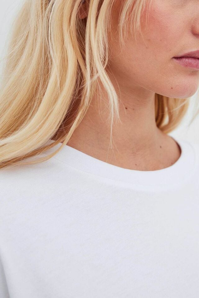 %100 Organik Pamuklu Oversize Basic Beyaz Kadın T-shirt M - Beyaz