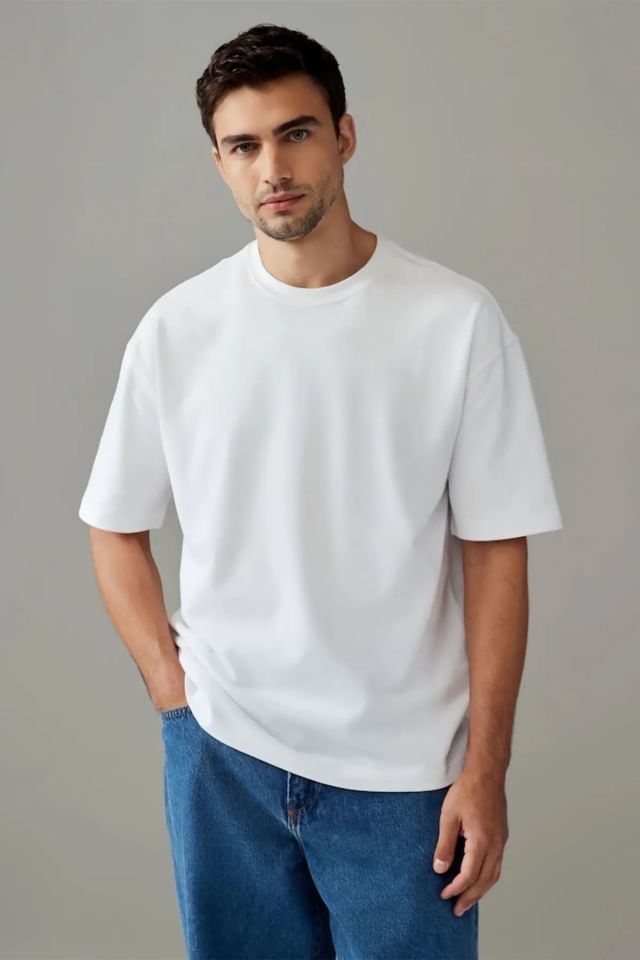%100 Organik Pamuklu Oversize Basic Erkek  T-shirt