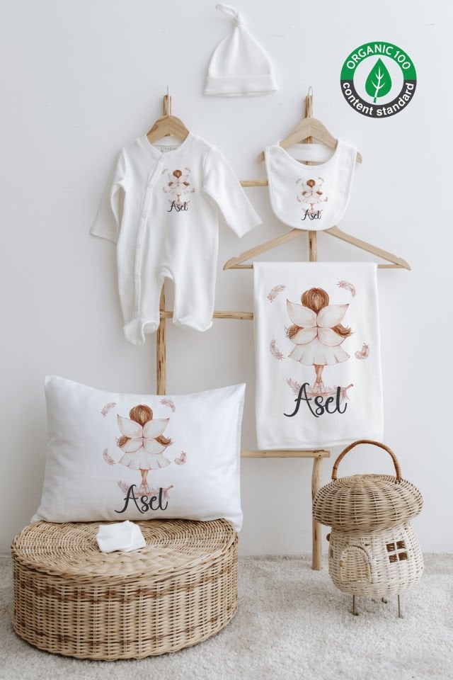 %100 Organik İsme Özel 6lı Hastane Çıkışı Tulum Set Peri