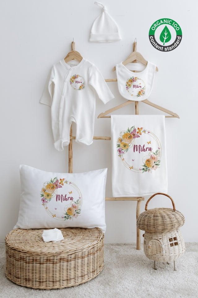 %100 Organik İsme Özel 6lı Hastane Çıkışı Tulum Set Çiçek