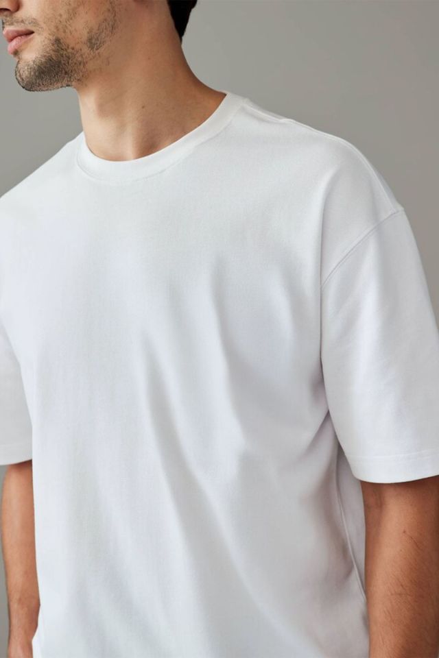 %100 Organik Pamuklu Oversize Basic Erkek  T-shirt M - Beyaz
