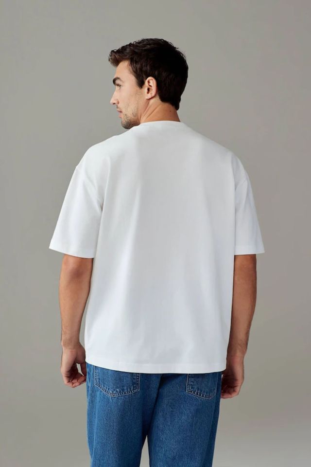 %100 Organik Pamuklu Oversize Basic Erkek  T-shirt XL - Beyaz