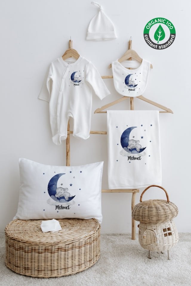 %100 Organik İsme Özel 6lı Hastane Çıkışı Tulum Set Fil