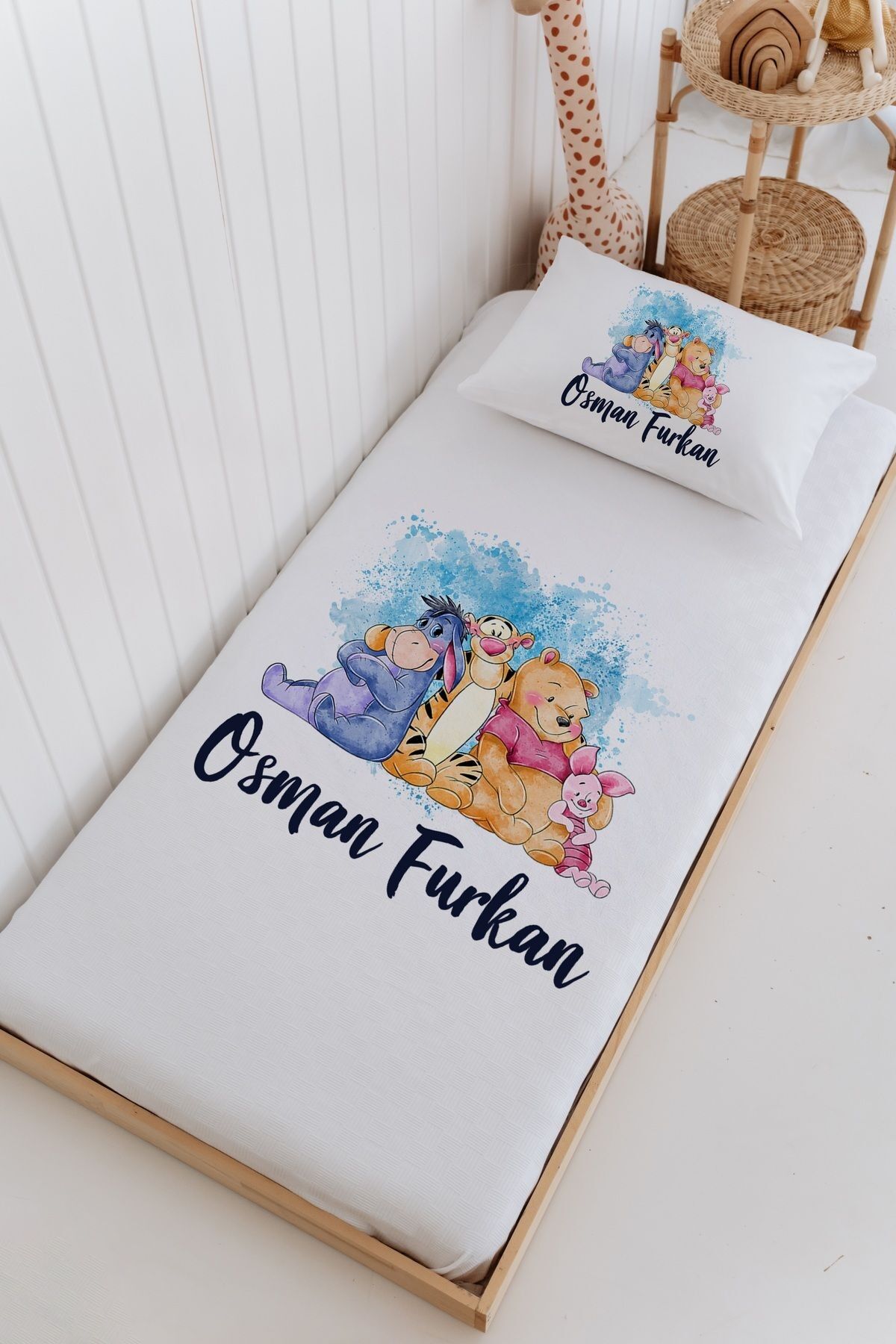 İsme Özel %100 Pamuk Bebek Ve Çocuk Tek Kişilik 165 X 225 Cm Pike Takımı-Winnie The Pooh