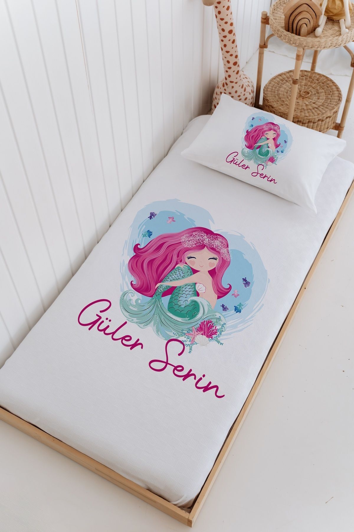 İsme Özel Bebek Ve Çocuk Tek Kişilik Pike Takımı (160 X 220cm)-Deniz Kızı